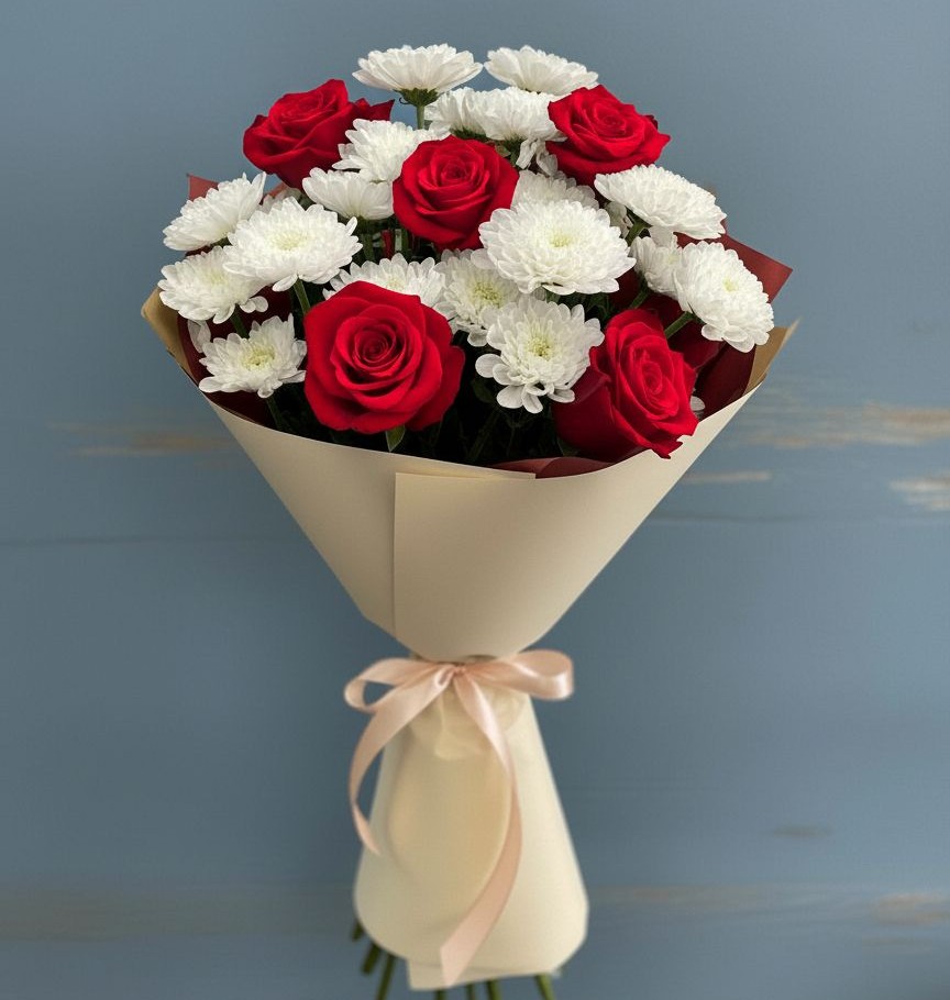 Букет цветов из: Розы и Хризантемы в Ивановское