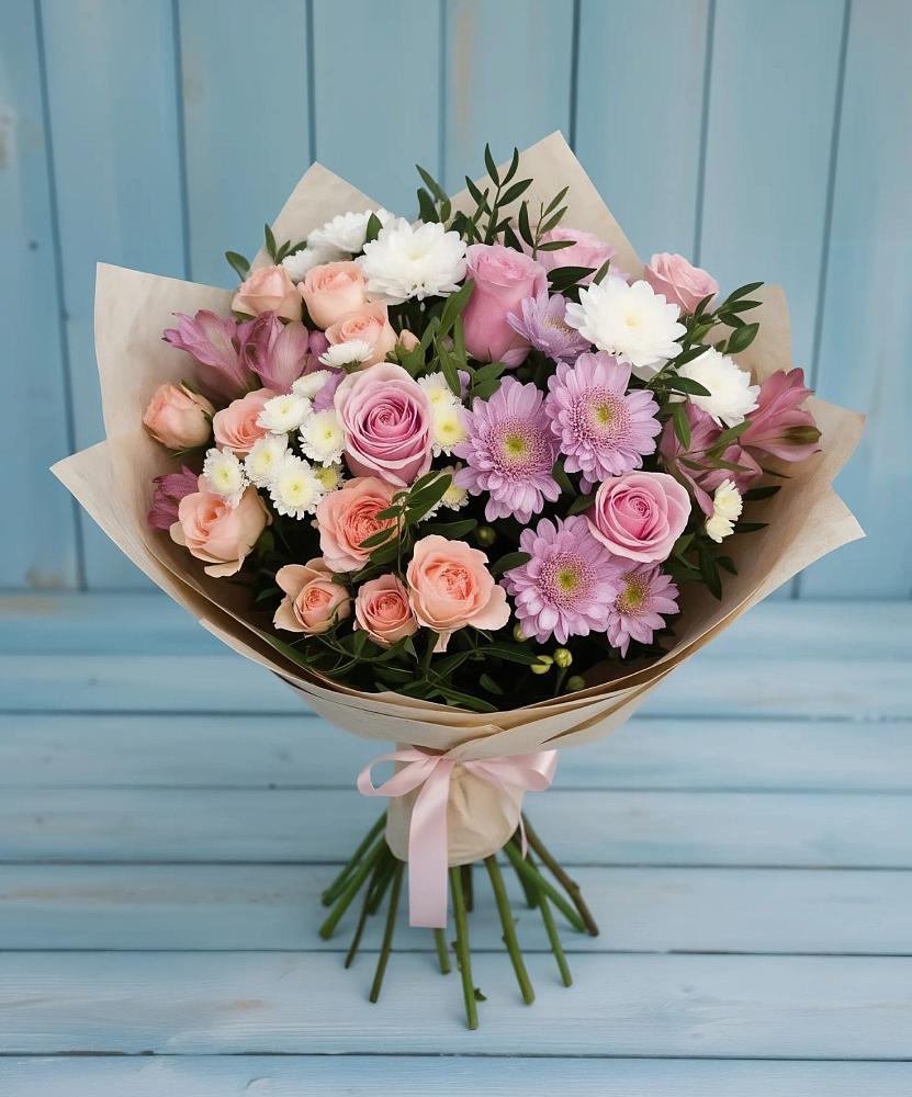 Букет цветов из: Хризантемы, Розы и Альстромерии в Ивановское