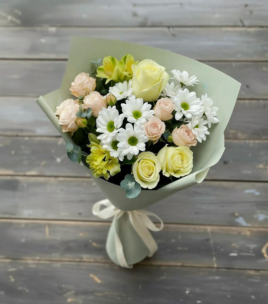Букет цветов из: Альстромерии, Розы и Хризантемы в Ивановское