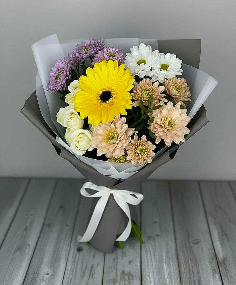 Букет цветов из: Розы, Герберы и Хризантемы в Ивановское