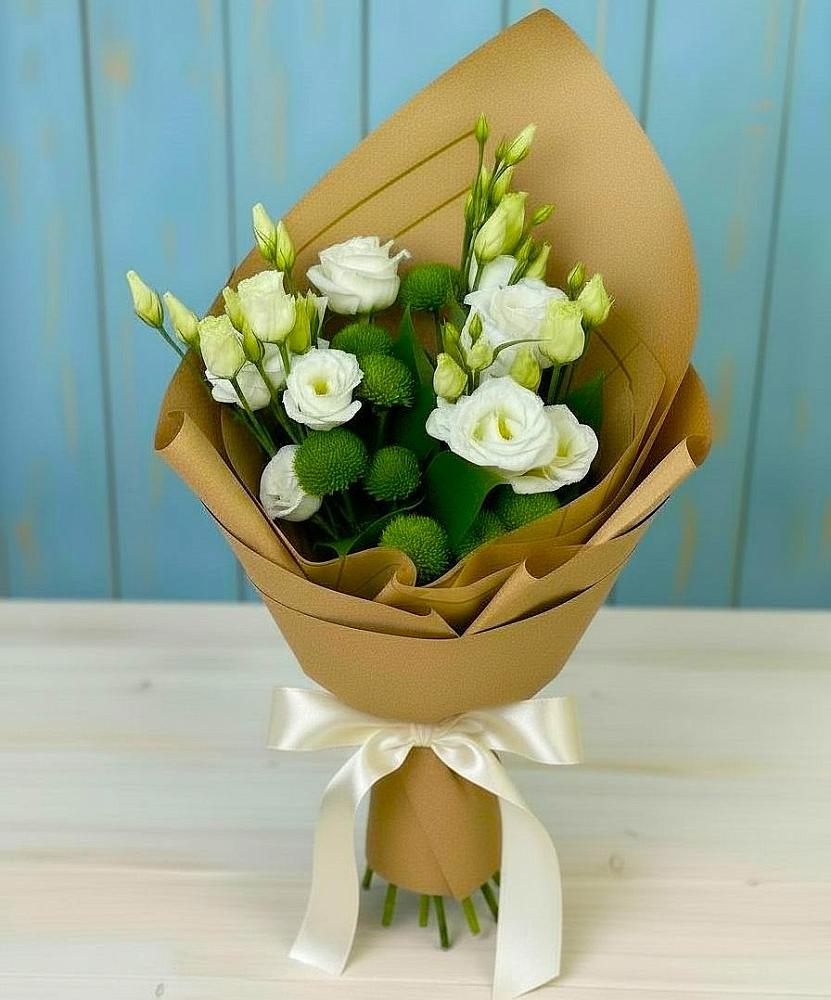 Букет цветов из: Хризантемы и Лизиантусы в Ивановское